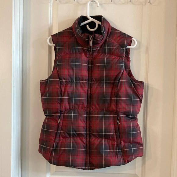 Eddie Bauer Premium Goose Down Vest Red “Tartan” Plaid Sz. M - Picture 1 of 13